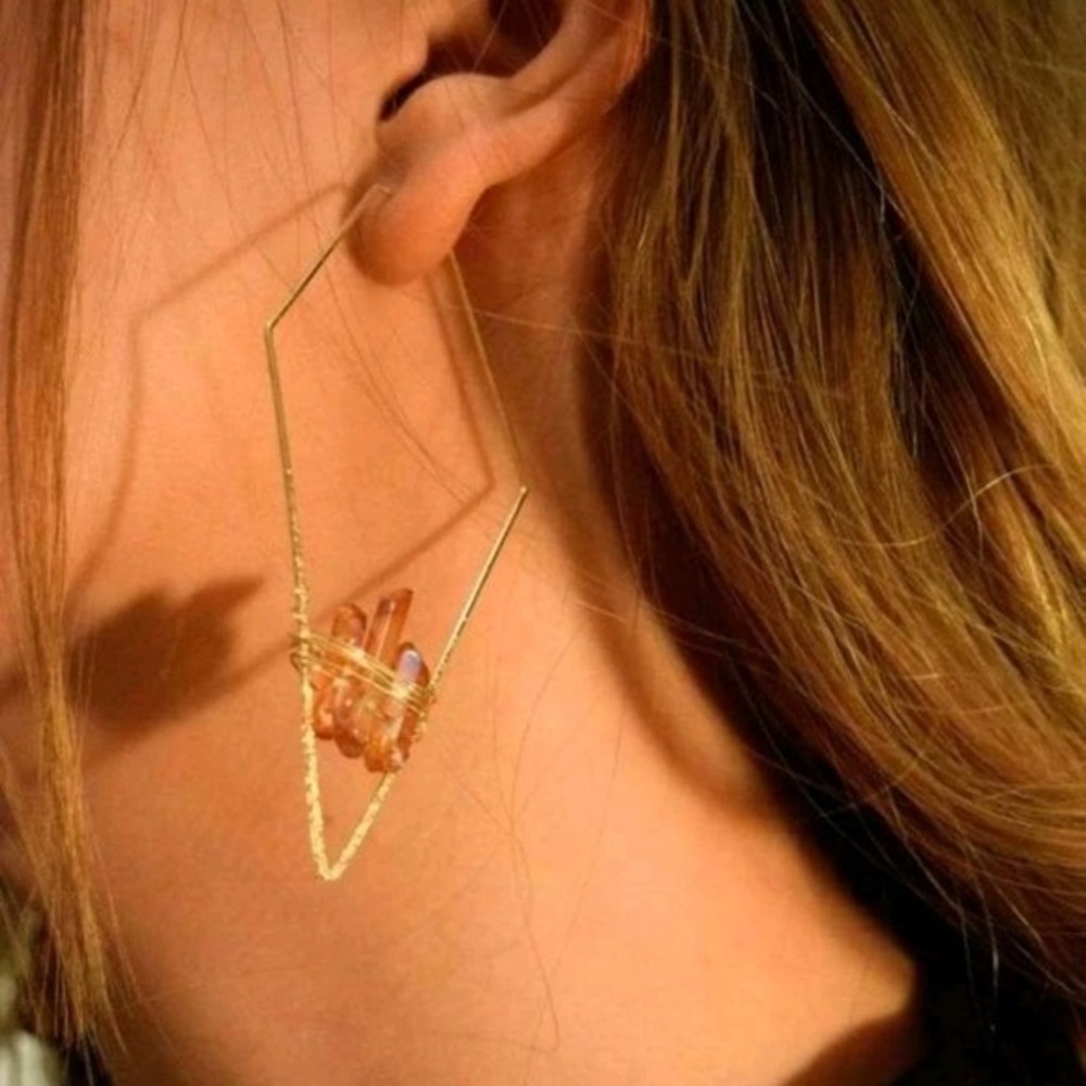 Womens boho Crystal gold hoop wire cute lightweight dainty earrings 💖2/$30 - Picture 14 of 14